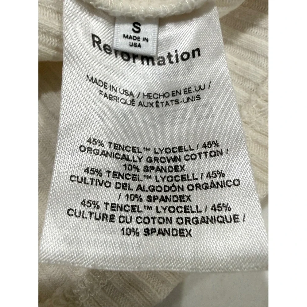 Reformation Cream Ribbed Heart Button Cardigan Top Small Tencel Cotton Blend